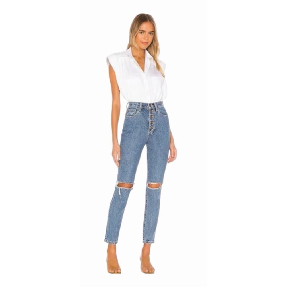 new WEWOREWHAT we wore what medium wash high rise Danielle denim jeans